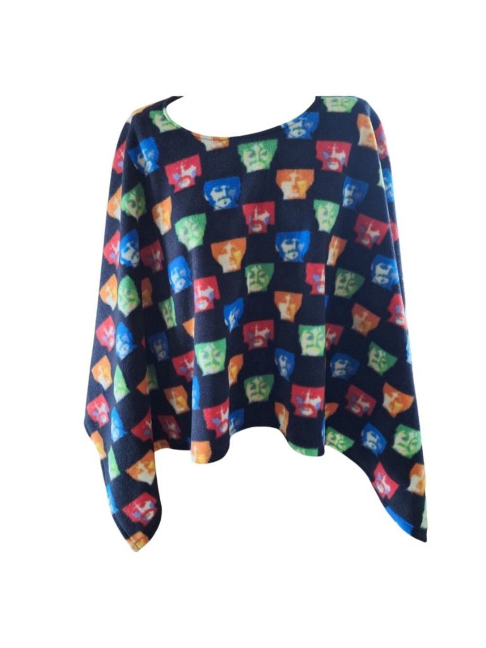 Handmade Beatles Fleece Poncho Retro Pop Art Colorful Medium One Size - Picture 9 of 9